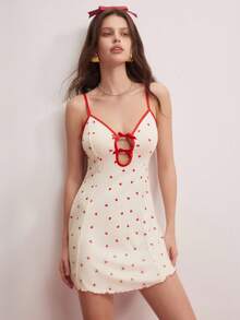Đầm slip gợi cảm tối giản, họa tiết trái tim, nơ, gân, hình tổ ong, kiểu dáng quyến rũ dành cho nữ. - Màu be - Xem 4