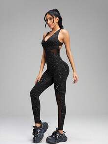 Innovista Bộ jumpsuit nữ in họa tiết bóng bẩy, hở lưng, thiết kế đan chéo, thích hợp cho khiêu vũ. - màu đen - Xem 3