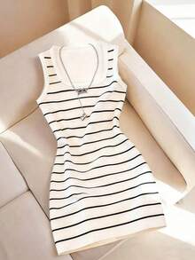 Resyla Đầm nữ kẻ sọc cổ vuông không tay kiểu dáng thường ngày - Nhiều màu - Xem 3