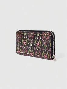 ROMWE Grunge Punk Flower And Grass Snake Long Wallet With Black Background - Multicolor 1 - View 2