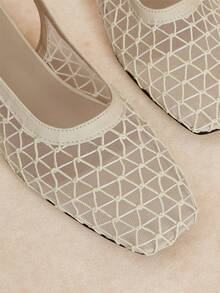 Rosivie Giày bệt lưới thoáng khí tinh tế dành cho nữ, thời trang và thoải mái, kiểu dáng thanh lịch với phần mũi vuông. - Màu be - Xem 5