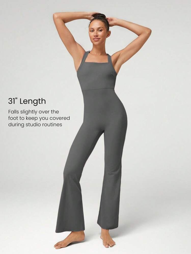 31" FeatherFit™ Racerback V-Shaped Scrunch Hip Cutout Back Jumpsuit Bodysuit Low Impact Yoga Pilates Daily