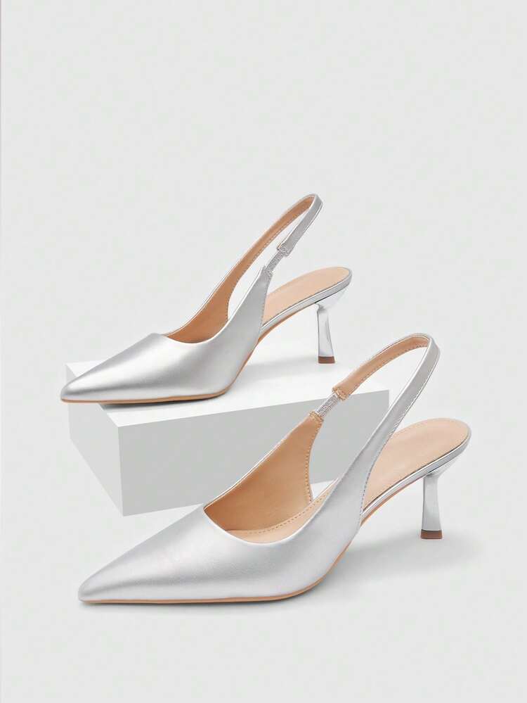 CUCCOO BIZCHIC Women Shoes Spring And Summer New Silver Pointed Thin Heel High Heel Low Vamp Women's High Heel Shoes Daily Versatile Commuter Business Dinner Party Wear Women's Shoes