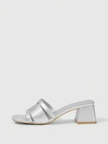 Giày sandal quai ngang mũi vuông đính đá cho nữ, thích hợp làm quà Giáng sinh - Bạc - Xem 3