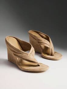 SHUZIA Women's Comfortable, Thong Wedge Sandals - Apricot - View 1
