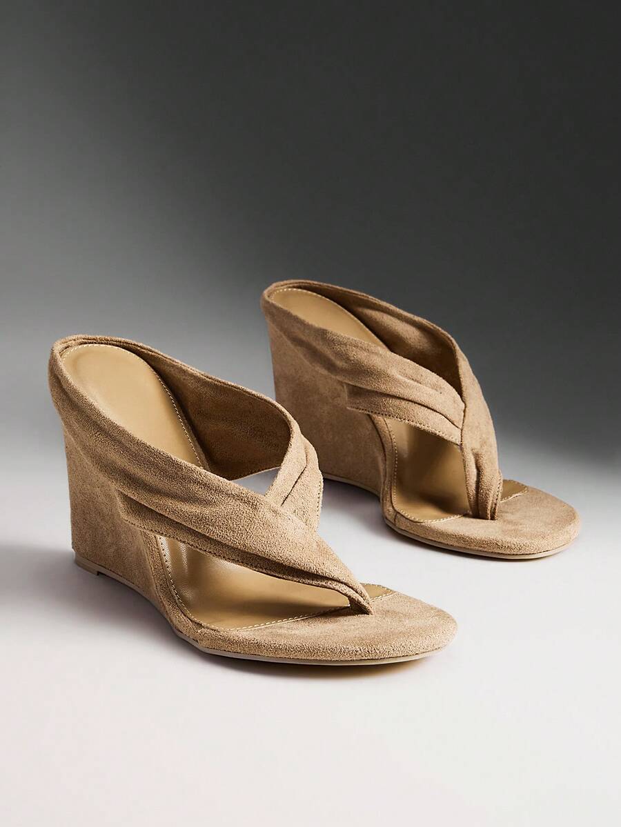 SHUZIA Women's Comfortable, Thong Wedge Sandals - Apricot - View 1