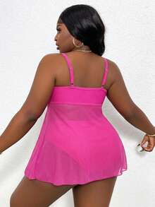 Slaydiva Plus Size Women's 2026 New Summer Beach Vacation Sheer Strap Party Swimsuit Dress - Hot Pink - View 2