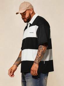 EASEVO Plus Size Men's Casual Loose Short Sleeve Polo Shirt With Contrast Color Blocking - Multicolor - View 3