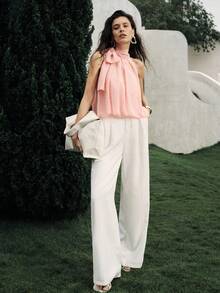 Lumivelle Áo kiểu nữ không tay bằng vải chiffon, kiểu dáng thời trang thường ngày, thích hợp cho kỳ nghỉ hè. - Hồng - Xem 2