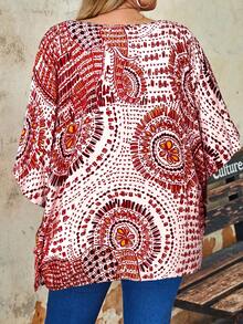 Plus Size Women Floral Print V-Neck Loose Casual Boho Shirt Vacation Burnt Orange Summer - Pink - View 2