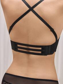 Bralution 1 件女士性感蕾丝无钢圈文胸，小胸聚拢，防滑无缝可变换露背文胸 - 黑色 - 查看 3