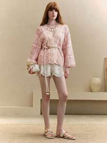Arave Áo khoác cardigan cổ chữ V nữ, kiểu dáng thường ngày, đa năng. - Màu Hồng baby - Xem 7