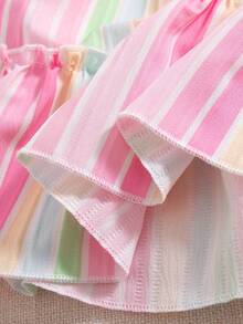 Souflis Souflis Baby GirlColorful Striped Floral Trim Casual Cute Dress With 3D Flower Decor, Spring/Summer - Multicolor - View 7