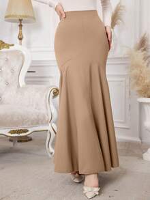 NOVVYNE Women's Solid Color Casual Versatile Date Night Mermaid Skirt - Khaki - View 6