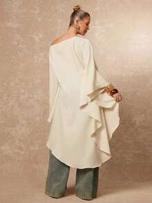 Lumalex 新款秋季/优雅休闲女式纯色不对称下摆宽松长袖上衣白色上衣，适合奢华舞会、聚会、宴会、低调奢华、闪亮节日派对、锐舞节、郊游、度假、户外度假、婚礼季、宴会派对、新年亮片装扮、派对盛宴、情人节约会等场合，适合春夏穿着，是春季女装的理想之选。 - 杏色 - 查看 2