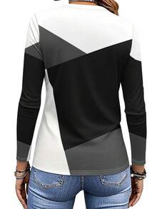EMERY ROSE Set de 3 camisetas de manga larga para mujer, con diseño de bloqueo de color y estampado de patchwork, diseño de patrón clásico, versátil, adecuado para uso al aire libre, viajes y uso diario, cómodo - Multicolor - Ver 6