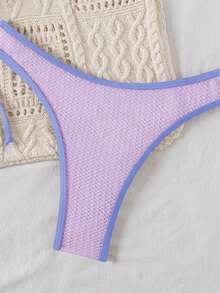 Bellisia Conjunto de bikini de tirantes finos con adorno de color contrastante y nudo - Morado - Ver 4