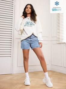 SHEIN PETITE Washed Denim Casual Shorts For Summer - Light Wash - View 5