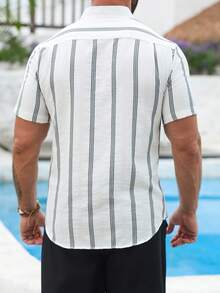 VENTUSAIL 男士短袖条纹休闲度假衬衫 - 白色 - 查看 2