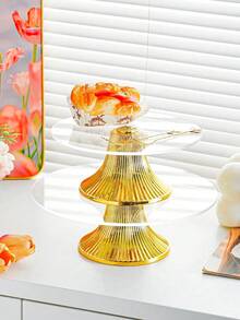 1PC Acrylic European Style Display Tray, Elegant Home Gathering Serving Platter, Party Wedding Birthday Decorative Board, Covered Storage Shelf For Living Room Kitchen Decor - Tall Plate With Gold Base and Black Plate - View 2