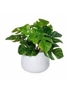 人造植物 仿真龟背叶盆栽 白色陶瓷花盆 小型仿真植物 现代家居 办公桌摆件 适用于书架、桌面、客厅装饰 室内植物 浴室 卧室 书架 植物装饰 简约风格 礼品 - 綠色 - 查看 5