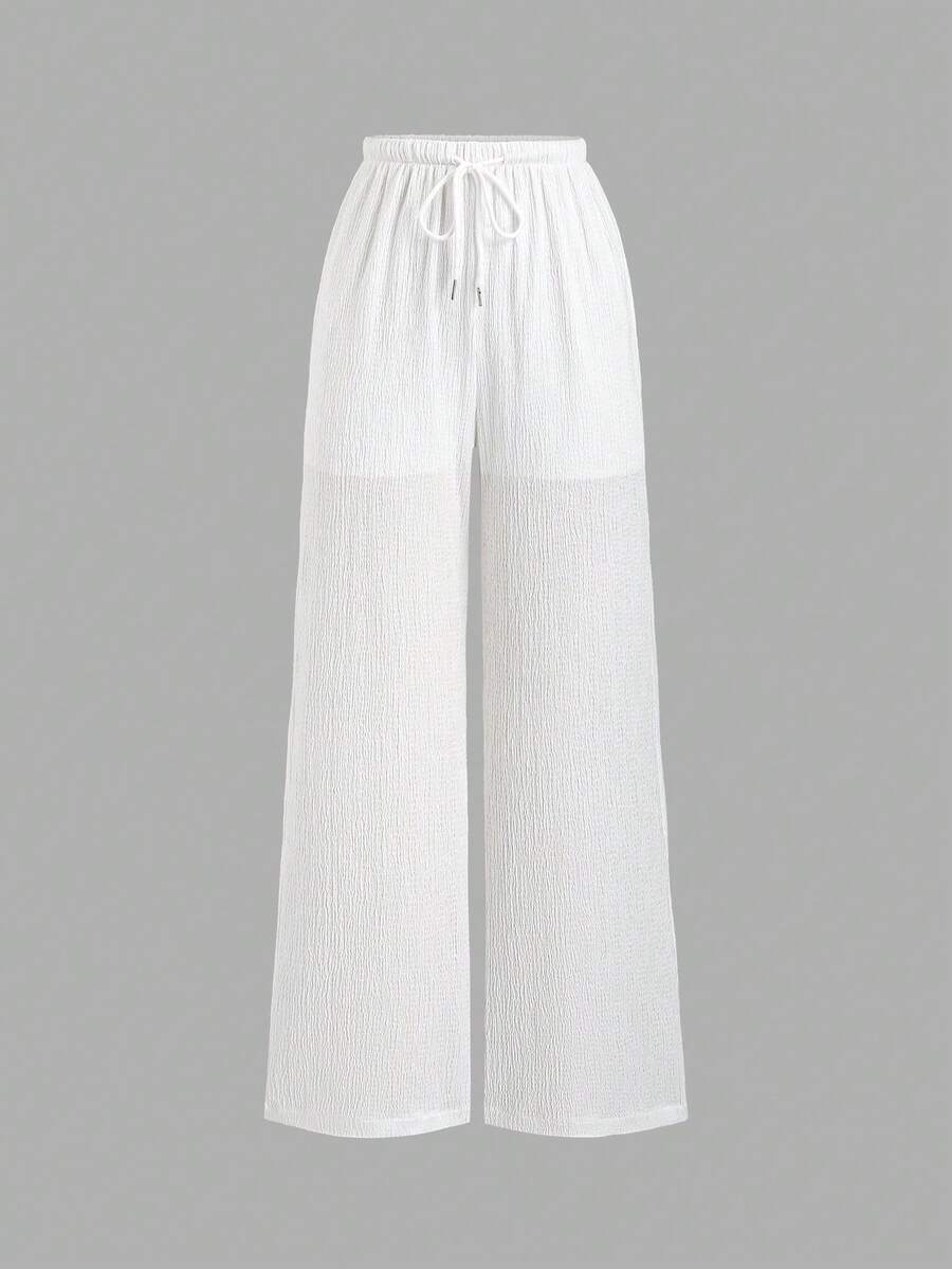 Sweetra 夏季女士白色休闲亚麻裤 - 白色 - 查看 1