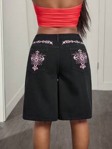 Slaydiva Quần short denim thường ngày dành cho nữ - màu đen - Xem 2