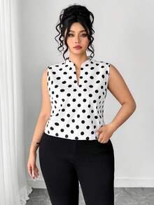 SHEIN CURVE+ 大码女式V领无袖波点衬衫 - 彩色 - 查看 4