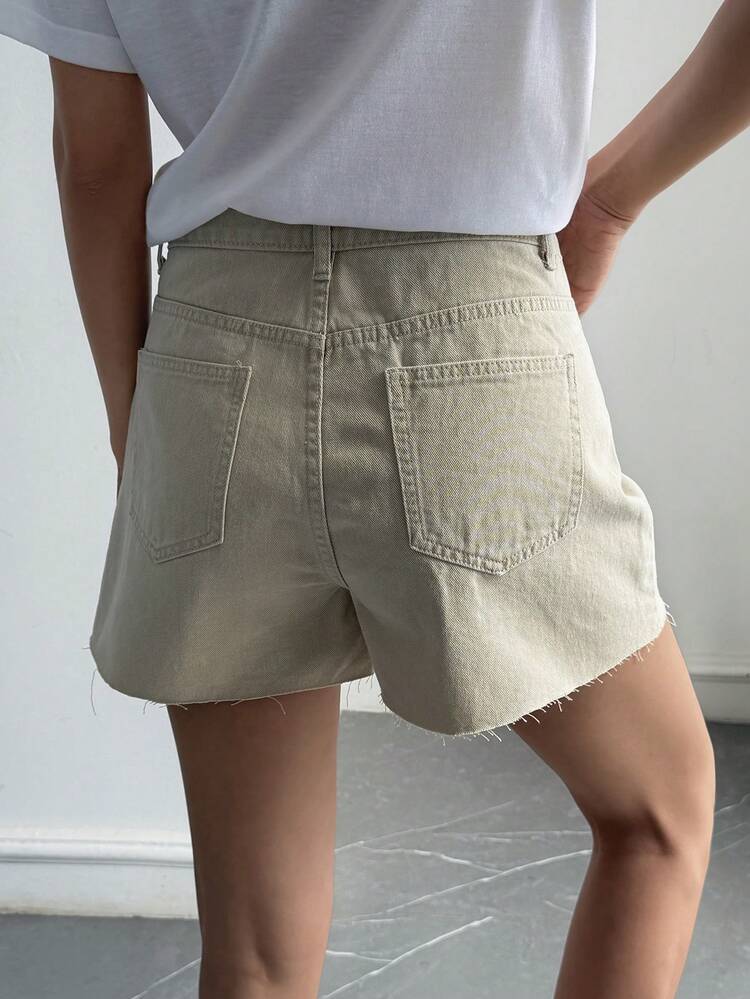 Women's Casual Loose Frayed Hem Denim Shorts, Street Style Vacation Vibe, Spring & Summer