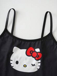 HELLO KITTY AND FRIENDS | SHEIN 女士卡通印花吊带文胸套装 - 黑色 - 查看 3