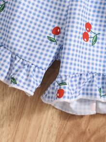 Bộ áo hai dây và quần short kẻ caro màu anh đào cho bé gái, kèm băng đô. - Màu xanh lam - Xem 3