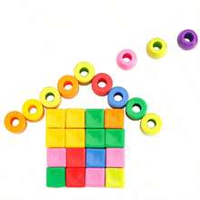MINKOJA MINKOJA 20-100pcs Thread Geometry Beads With 2pcs Color Random Rope Random Shape And Color Blocks Children Early Educational Color Shape Cognition Beads Kids Manual Ability Training Games - Multicolor - View 11