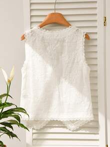 CosyJoli Áo tank top nữ dáng rộng, thoải mái, thêu họa tiết, thích hợp cho kỳ nghỉ xuân/hè, có cúc trang trí, phối ren, màu trắng. - trắng - Xem 2