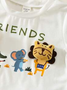 SHEIN 男婴夏季休闲可爱小熊图案T恤和蓝色牛仔短裤两件套，夏季服装 - 彩色 - 查看 3
