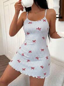ZzzCrew Fashionable Striped Bow Print Camisole Nightgown - Multicolor - View 3