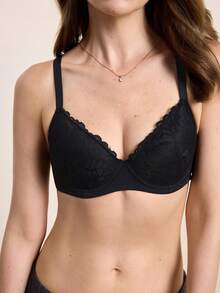 Hourtrue Bralette de encaje con aros sexy para mujer - Negro - Ver 7