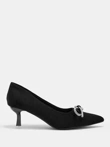 CUCCOO CURVES Scarpe da donna con ampia vestibilità, punta affusolata, tacco sottile, con strass neri, cinturino sottile con fiocco e fibbia, semplici e classiche, comode per l'uso quotidiano, con tacco alto rinforzato, taglie grandi - nero - Visualizzare 5