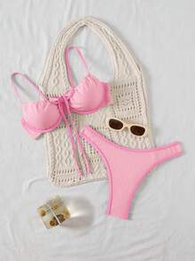 Bellisia Bộ bikini gợi cảm buộc dây phía trước dành cho nữ, thích hợp mặc đi biển mùa hè. - Màu Hồng baby - Xem 1