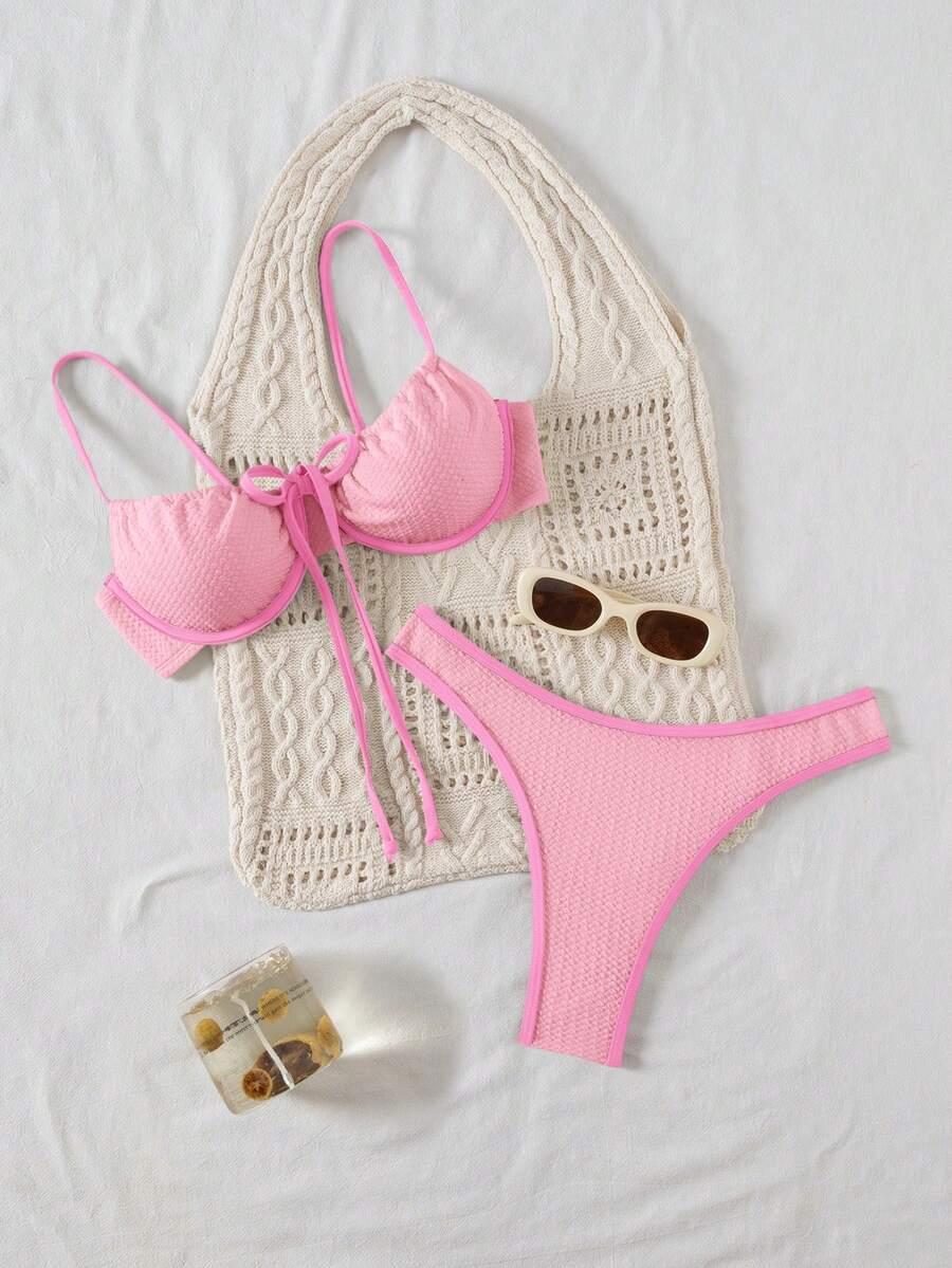 Bellisia Bộ bikini gợi cảm buộc dây phía trước dành cho nữ, thích hợp mặc đi biển mùa hè. - Màu Hồng baby - Xem 1