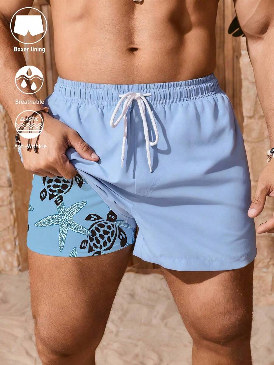 Solantero Quần short đi biển nam mùa hè, kiểu dáng thường ngày, có dây rút, màu xanh nhạt, quần bơi nam, đồ bơi nam, trang phục đi biển nam, quần short nam màu xanh nhạt. - Màu xanh nhạt - Xem 1