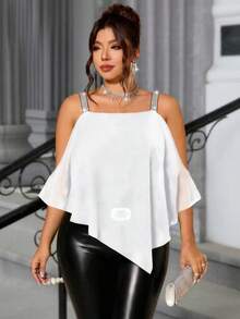 Allurite Blusa transparente con tirantes de encaje para mujer de talla grande - Blanco - Ver 3