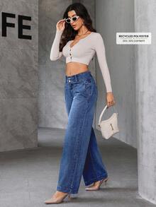 EMERY ROSE Plus Size Casual Washed Low Waist Wide Leg Jeans Wide Leg Jeans Women High Waist Jeans Loose Jeans Baggy Jeans Jean Pants Women - Blue - View 3