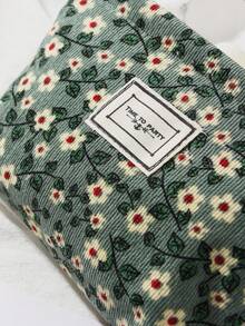1 Set Of Green Retro Floral Portable Makeup Bag, Fashionable And Casual Large Capacity Zipper Makeup Bag, Travel Storage Stationery Bag, Essential Makeup Bag For Vacation - Green - View 9
