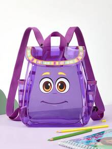 DORA | SHEIN 1 Tas Ransel Bentuk PVC Transparan Lucu, Musim Panas, Penutup Velcro, Cocok untuk Perjalanan dan Kegiatan Luar Ruangan, Cocok untuk Pelajar, Wanita dan Pria, Panjang Tali Bahu Dapat Diatur, Dora - Purple - View 2