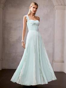 MOTF Soiréza ELEGANT CONTRAST LACE PLEATED PARTY PROM DRESS, SPRING/SUMMER - Green - View 4