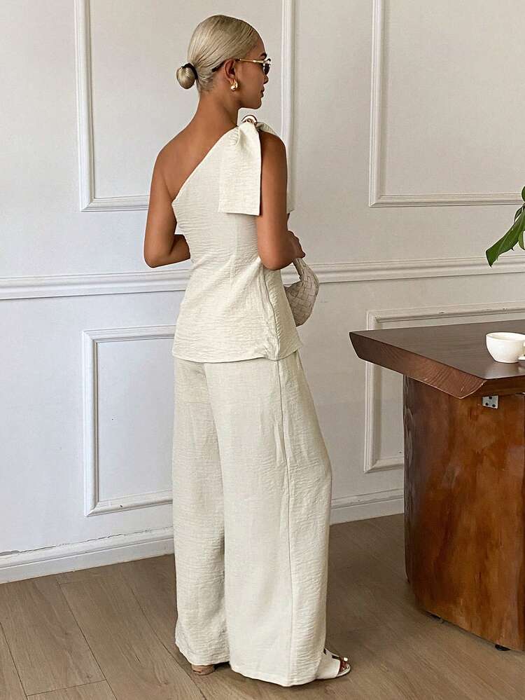 Women's Sleeveless Knotted Design Top And Wide Leg Pants 2 Pieces Set