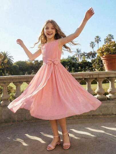 Children's Formal Dress, Lightweight Chiffon Sleeveless Dress, Suitable For Piano Performance, Hosting, Flower Girl, Thin And Breathable