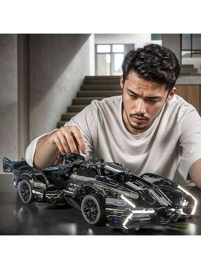 1,560pcs Black Racing Car Building Blocks Set, Creative Interlocking DIY Assembly Toy, Suitable For Adults And Teenagers, Party Game, Office And Home Decor, Durable Plastic Construction Kit