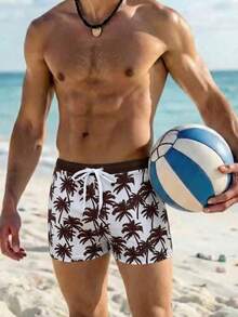 Surfspeed Men's Tropical Coconut Tree Print Drawstring Waist Casual Beach Holiday Pool Party Vacation White Summer Swim Trunks,Bathing Board Shorts Swimwear - Multicolor - View 3