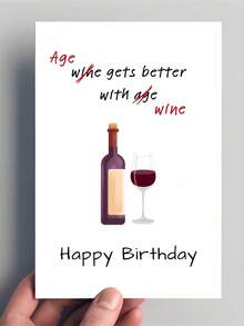 1PC Funny Wine Theme Birthday Card Wine Makes Life Better Greeting Card Premium Cardstock Red Purple Wine Glass Design For Family Friends Lover Husband Wife Coworker Birthday Celebration Wine Lover Gift Home Office Decor - multicolor - View 8